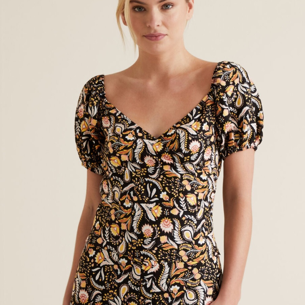 Seed Heritage Black White (Null) Linen/Viscose‎ Off Shoulder Floral Bodice Top 8